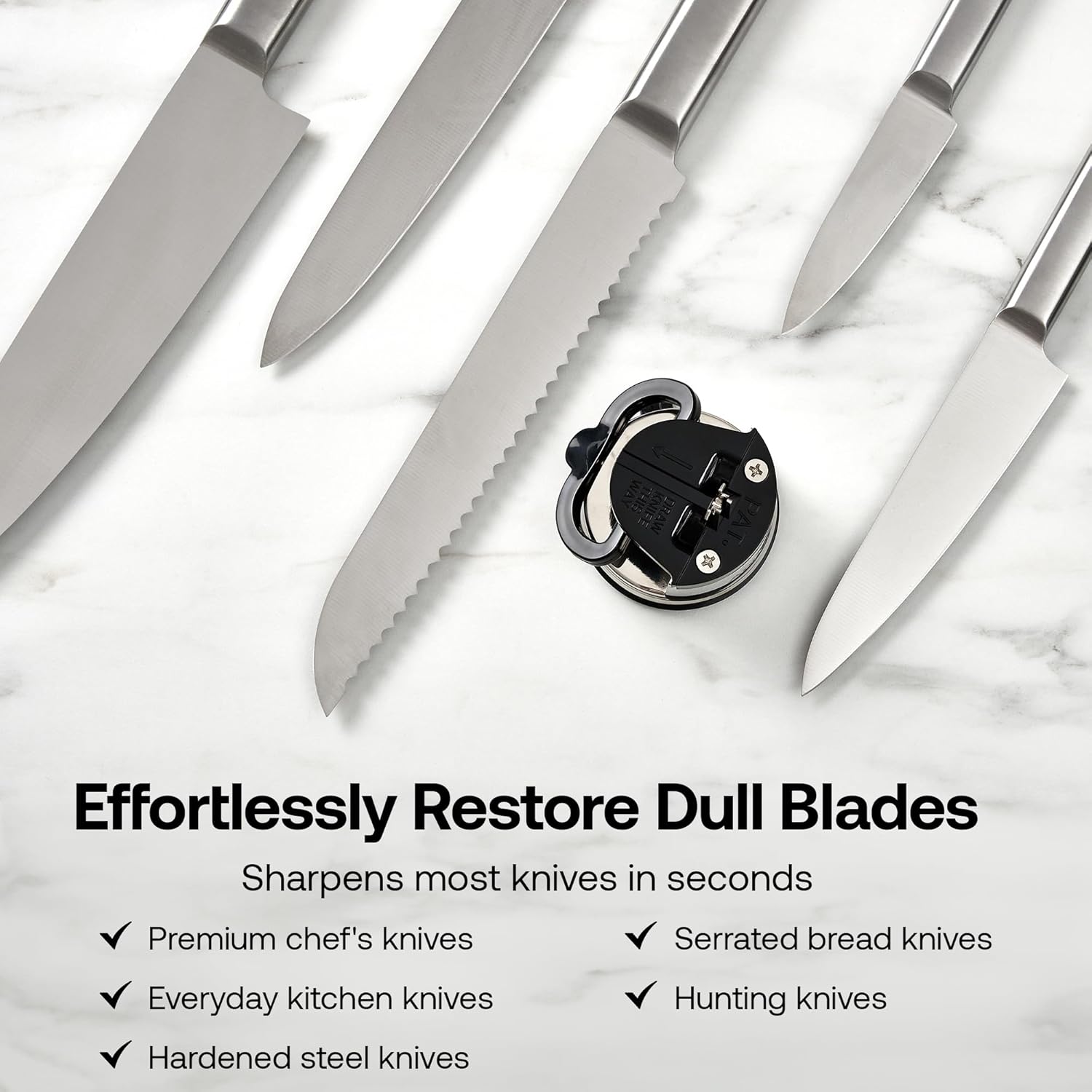 AnySharp Knife Sharpener – PowerGrip Suction Base | Hands-Free Safety | Sharpens All Kitchen Knives | Ideal for Hardened Steel & Serrated