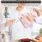 300W Hand Electric Mixer – 5 Speeds + Turbo, 5 Stainless Steel Attachments, Pink, Ultra Power Kitchen Baking Blender
