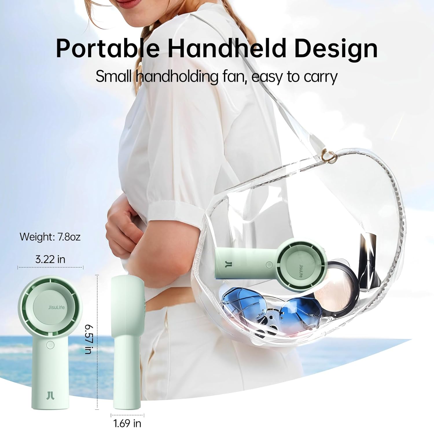 JISULIFE Handheld Turbo Fan [16H Max Cooling Time] Mini Portable Hand, 4000mAh USB Rechargeable Personal, Battery Operated Small Pocket with 5 Speeds for Travel/Outdoor - Green