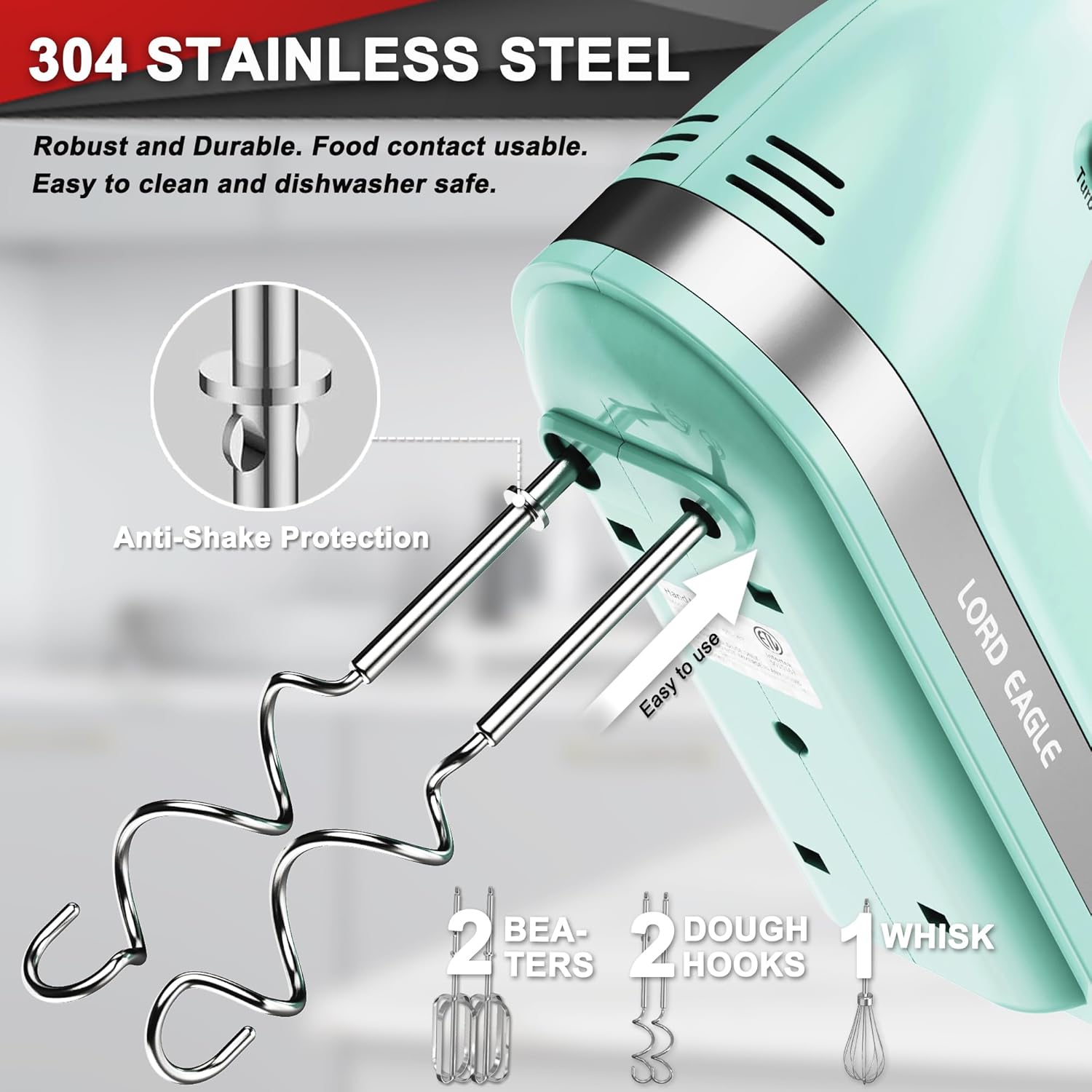 400W Hand Mixer Electric Whisk – 5 Speeds, Turbo Boost, Eject Button, 5 Accessories for Cake, Egg, Cream & Food Mixing