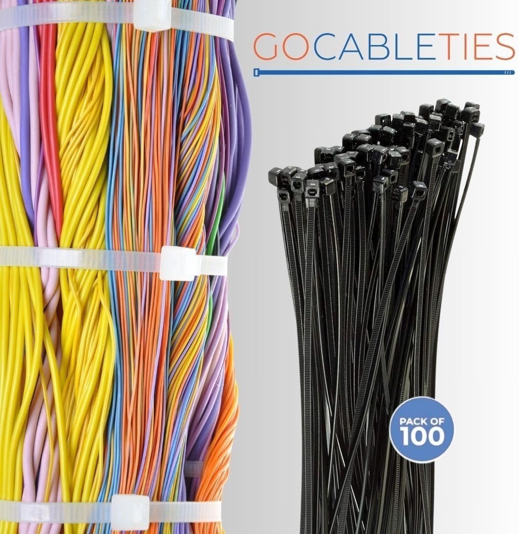 Heavy Duty Black Cable Ties 300mm x 7.6mm Pack of 100