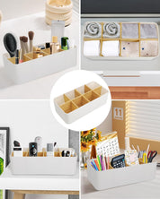8-Compartment Desk Organiser – White Multifunctional Pen & Office Accessory Holder