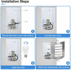 Step-by-step installation guide for a light fixture with labeled steps.