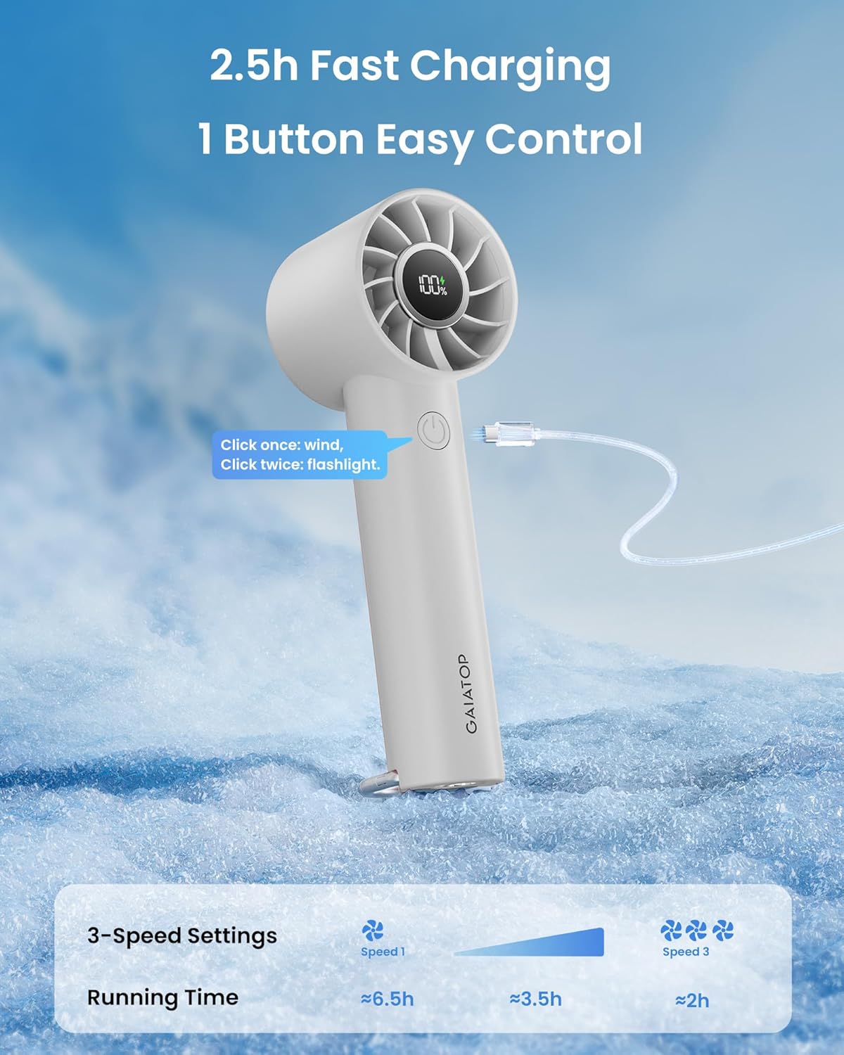 Turbo Handheld Fan with LED Torch & Clip Base