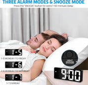 Mains Powered LED Digital Alarm Clock – Time, Date, Temperature, Snooze, Adjustable Brightness