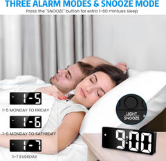 Mains Powered LED Digital Alarm Clock – Time, Date, Temperature, Snooze, Adjustable Brightness