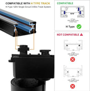 Track lighting system compatibility diagram with H-type track and ballast.