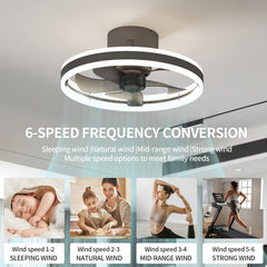 Ceiling fan with speed settings displayed on a white background