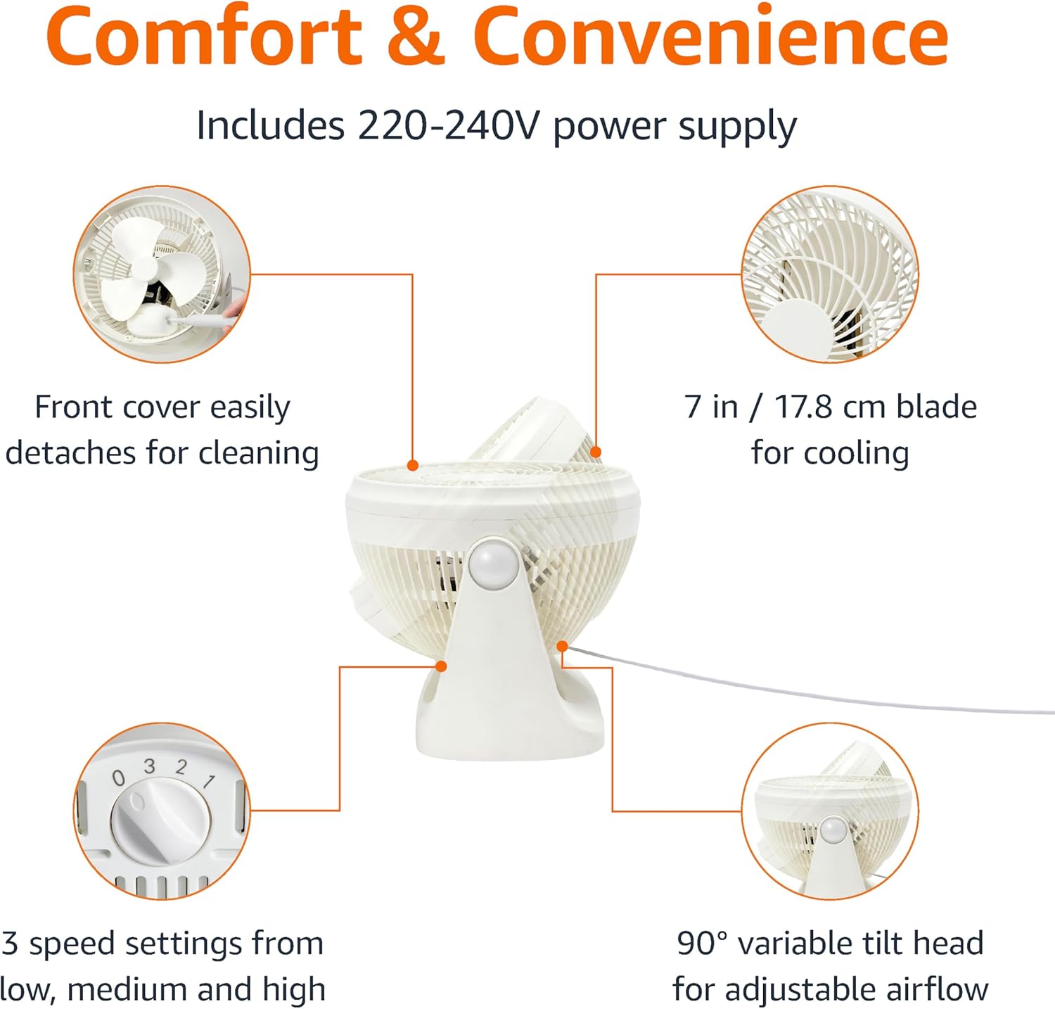 7 Inch Portable Desk Fan with 3 Speeds