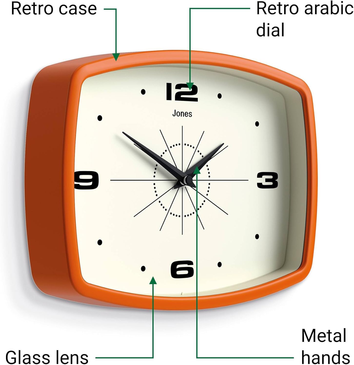 Retro Movie Wall Clock 25cm – Orange Rectangular Design for Kitchen, Living Room, Office