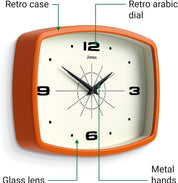 Retro Movie Wall Clock 25cm – Orange Rectangular Design for Kitchen, Living Room, Office