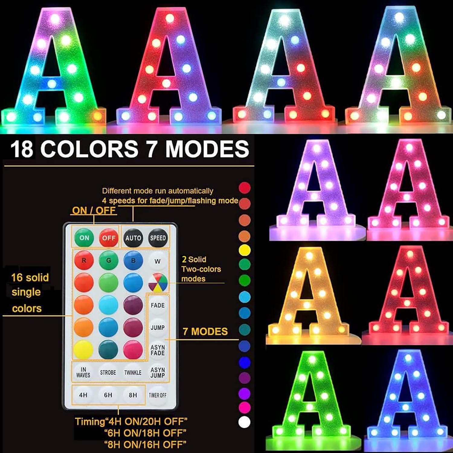 Glitter LED Letter Light T Remote Color Changing