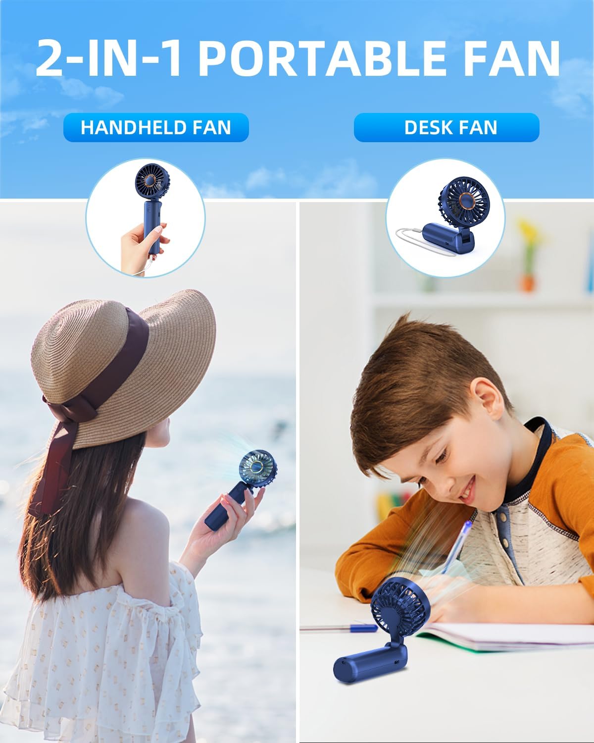Foldable Mini Handheld Fan 1800mAh Deep Blue