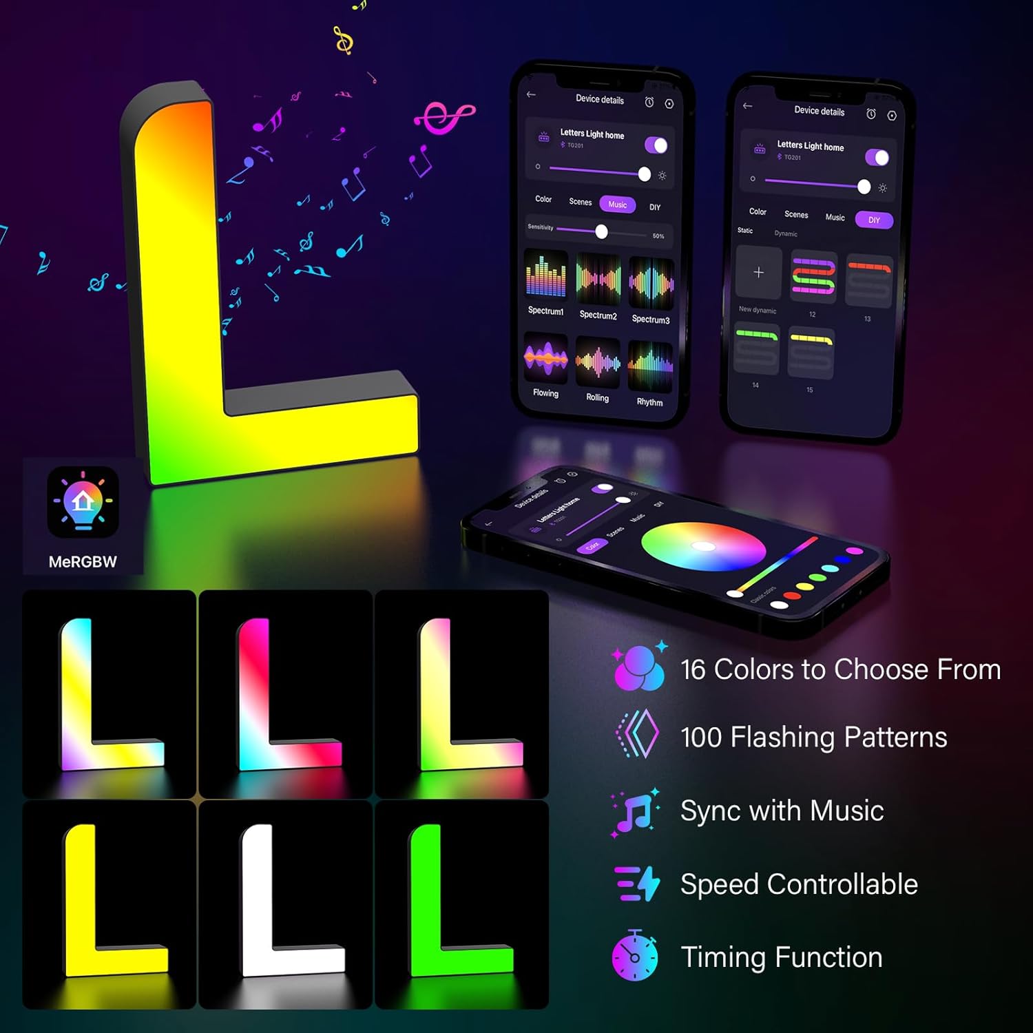 LED Letter L Light USB Colour Changing APP Control