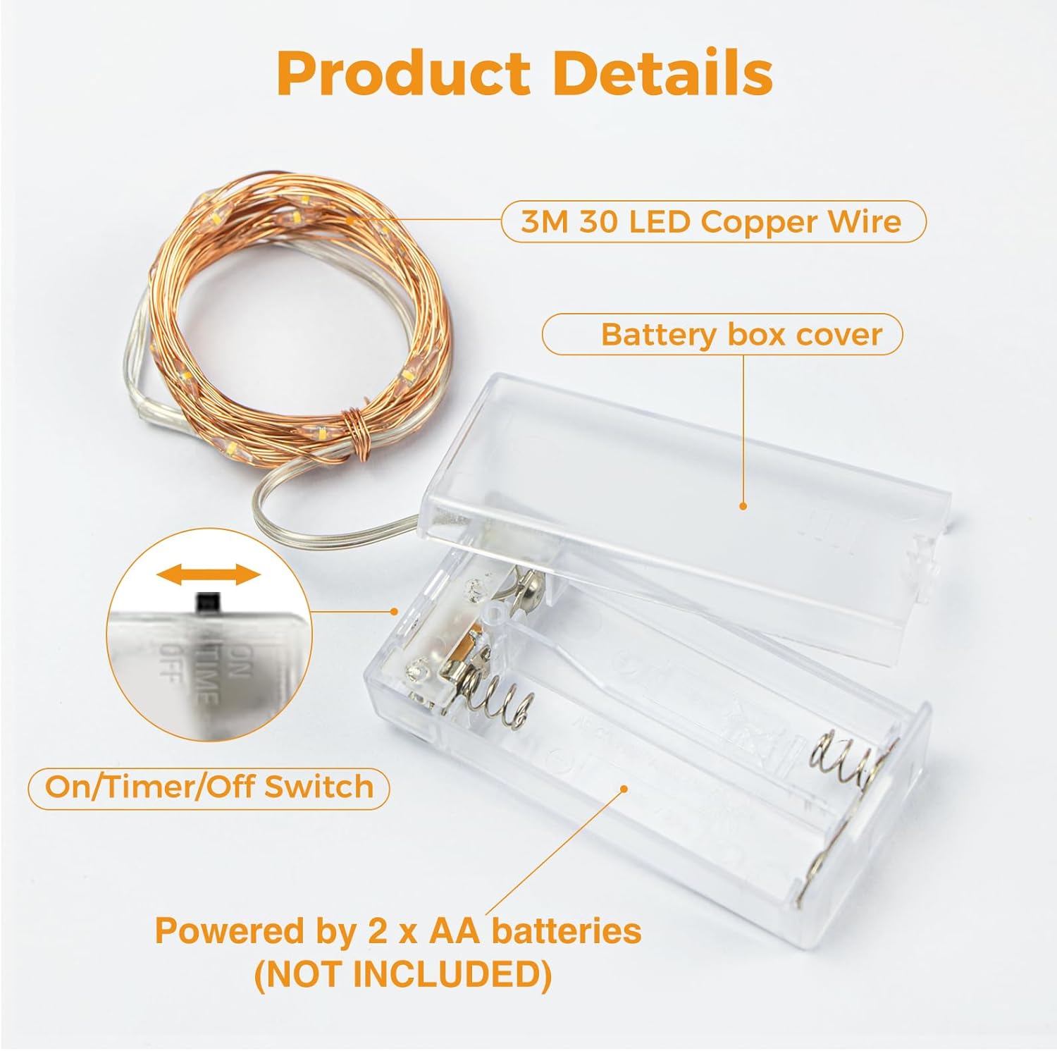 Red Battery Operated Fairy Lights with Timer, 3M 30 LED Waterproof Copper Wire String Lights for Valentine’s Day, Wedding, Bedroom & Party Decor