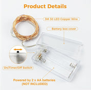 Red Battery Operated Fairy Lights with Timer, 3M 30 LED Waterproof Copper Wire String Lights for Valentine’s Day, Wedding, Bedroom & Party Decor