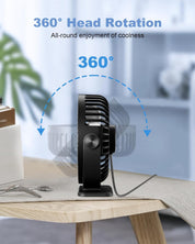 TriPole Desk Fan, Portable USB Fan 3 Speeds Adjustable Powerful Mini Fans, Ultra Quiet 360° Rotatable Table Cooling, Electric Small Fans for Bedroom, Office, Library Desktop, Travel