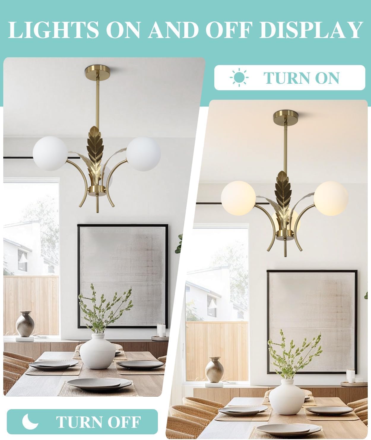 Gold Vintage Sputnik Chandelier with 3 Globe Lights for Dining Room