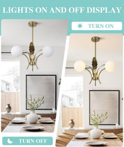 Gold Vintage Sputnik Chandelier with 3 Globe Lights for Dining Room