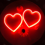 Red Heart LED Neon Sign Lamp, Battery Powered Valentine Decorative Wall Light Set of 2