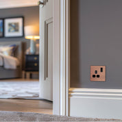 BG Electrical Single Switched Power Plug Wall Socket, Screwless Front Plate, Round Edges, Evolve, Polished Copper, 13A, PCDCP21B