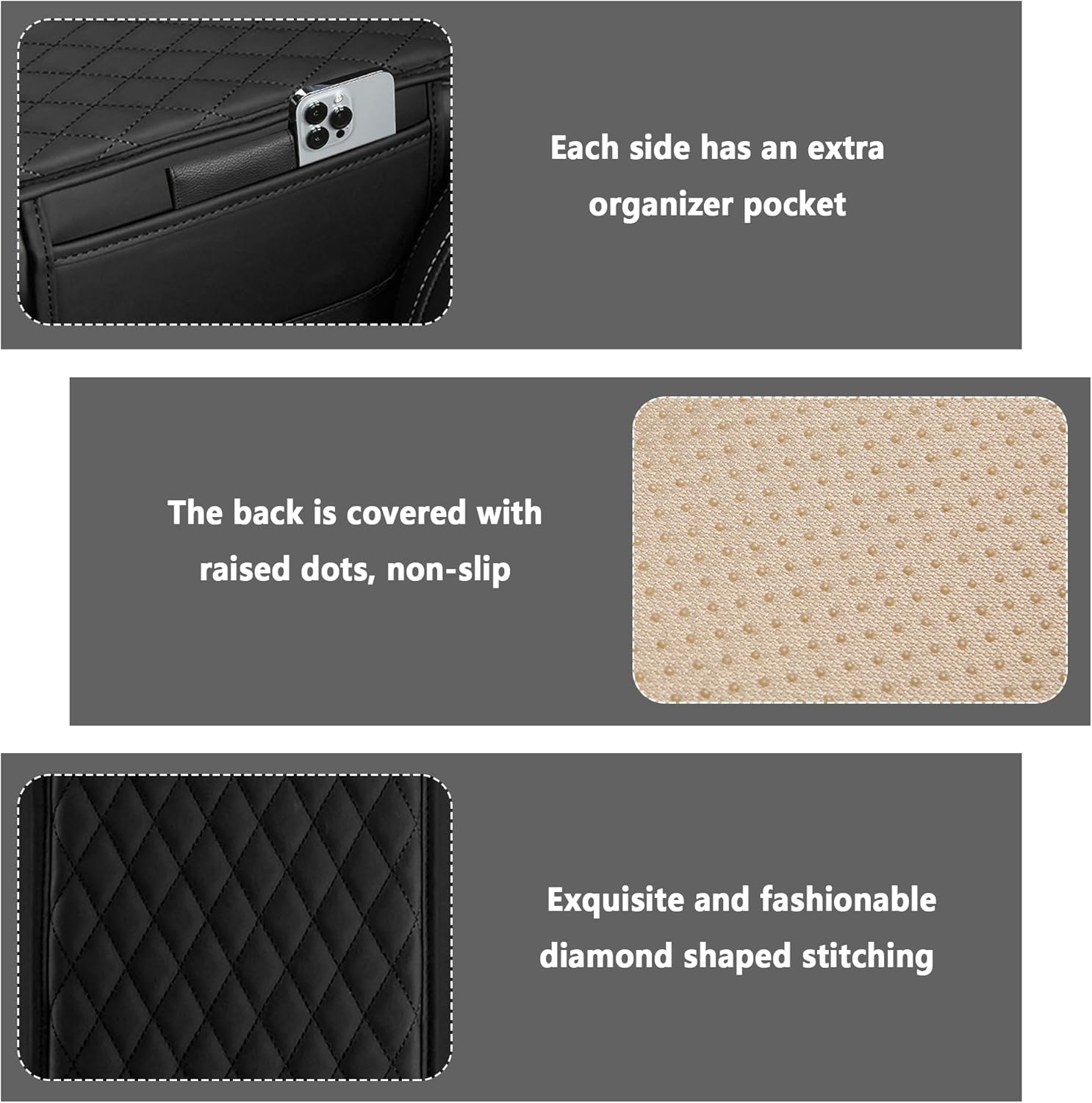 Upgraded Car Armrest Cover – Black Microfiber Leather Console Cushion with Storage