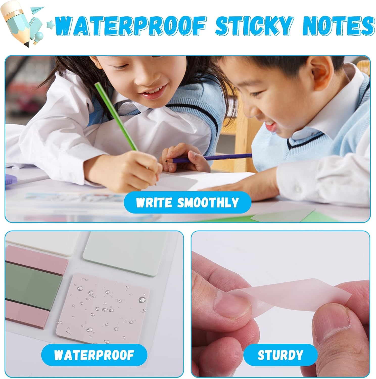 540 Sheets Transparent Sticky Notes, Pastel Clear Removable Tabs for Study & Work