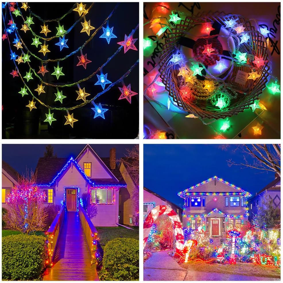 Star String Lights, 40 LED 19.6FT Battery Operated Fairy Lights, Waterproof Christmas Star Lights with 2 Modes for Indoor/Outdoor Wedding, Party, Garden & Holiday Decorations (Colorful)