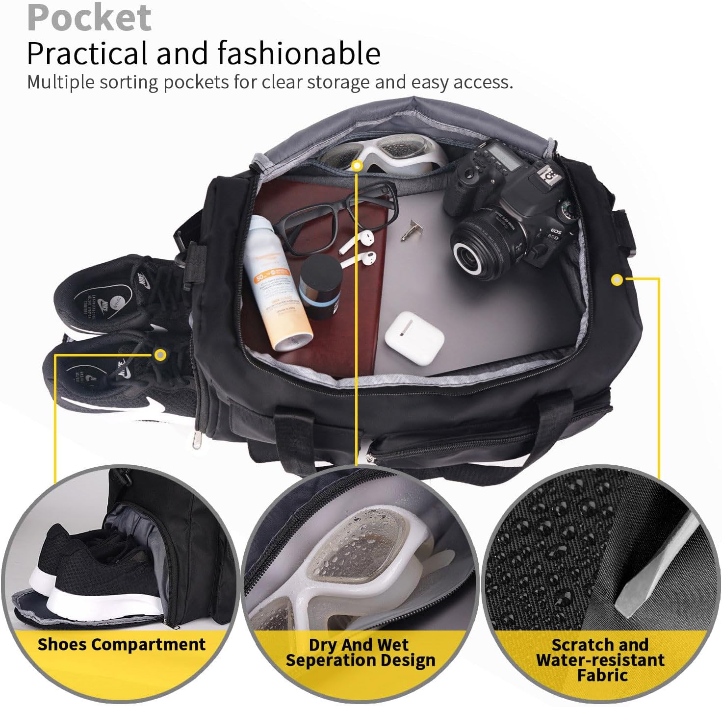 Water-Resistant Sports Gym Duffel Bag with Shoe Compartment – Unisex Travel, Weekend & Hospital