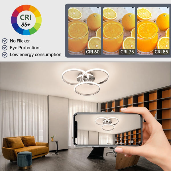 Modern LED Ceiling Light 45W Silver Dimmable Round Lamp with Remote ...