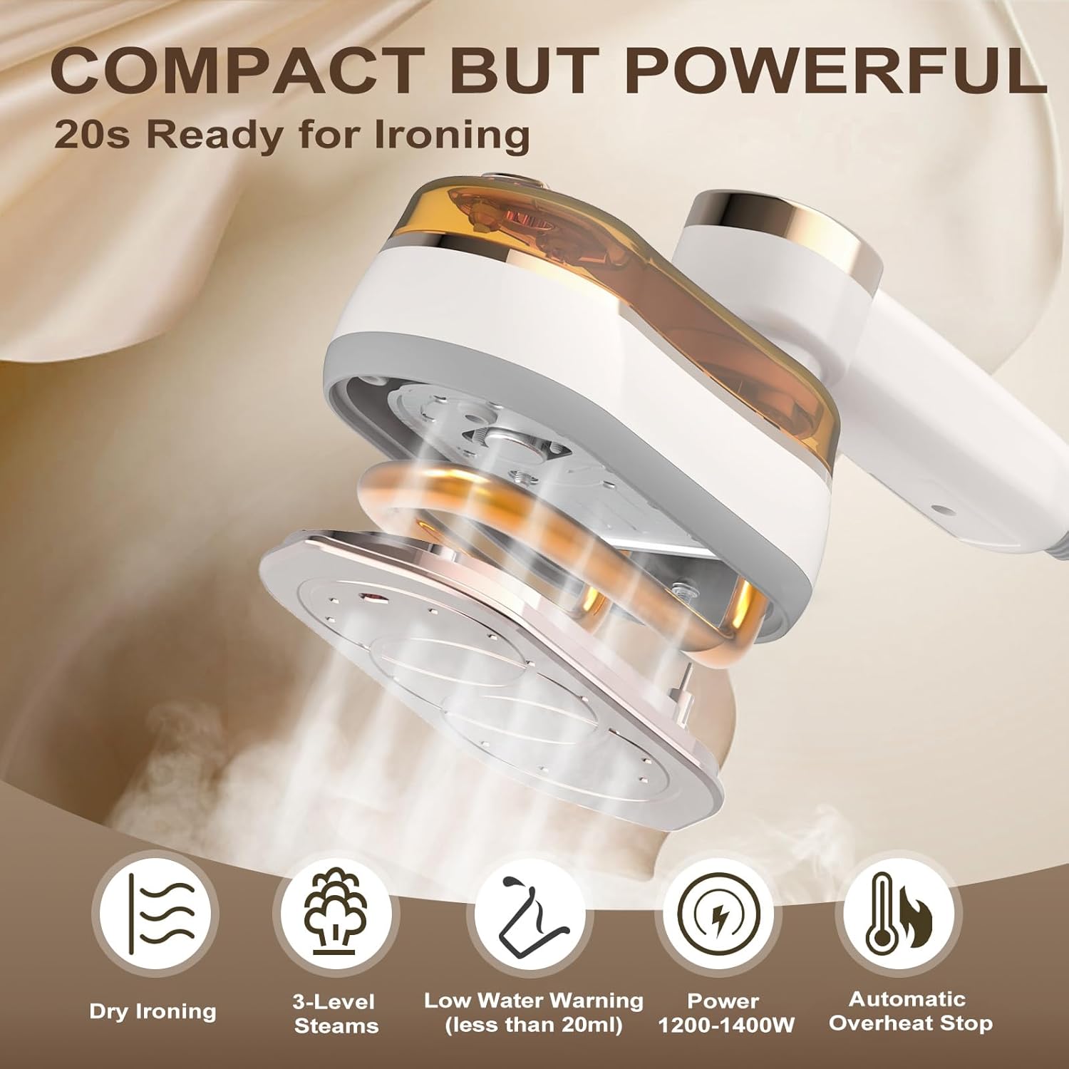 Travel Iron Portable Handheld Clothes Steamer for Wrinkle-Free Clothes On the Go - Steam Generator Iron Ideal Travel Essentials for Travel & Home Use (White)