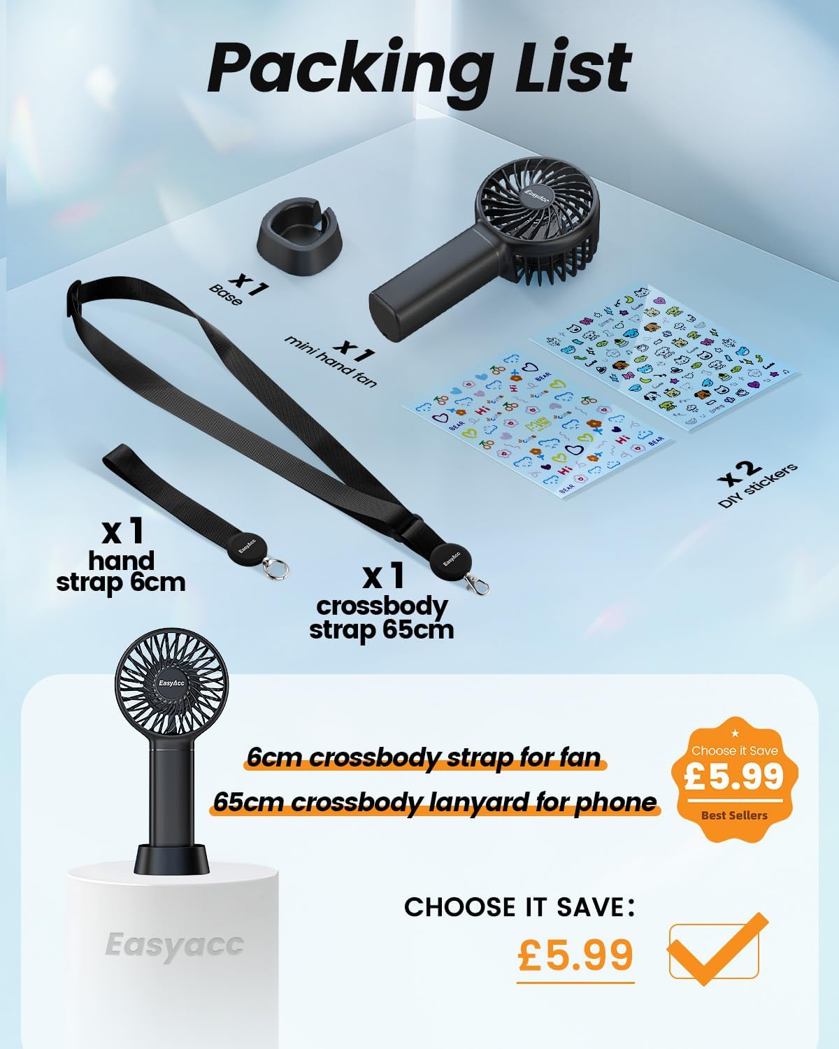 Mini Handheld Fan 3000mAh USB Rechargeable Portable Fan