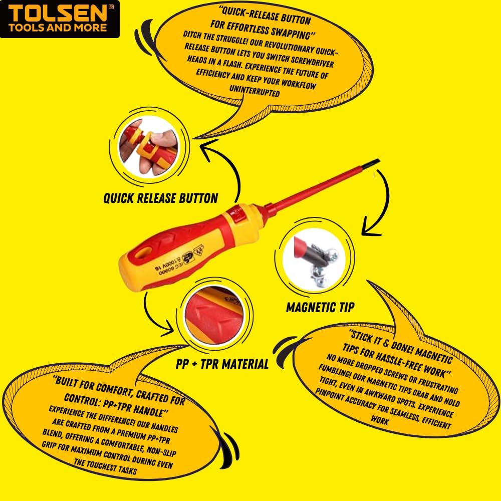 Tolsen 13pcs VDE Insulated Electricians Screwdriver Set