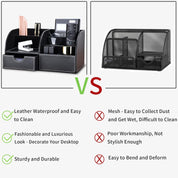 PU Leather Desk Organiser – Black Office Stationery Storage Box & Pen Holder
