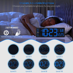 “16'' Digital LED Wall Clock – Remote, Big Digits, Auto-Dimming, 2 Alarms, Temp