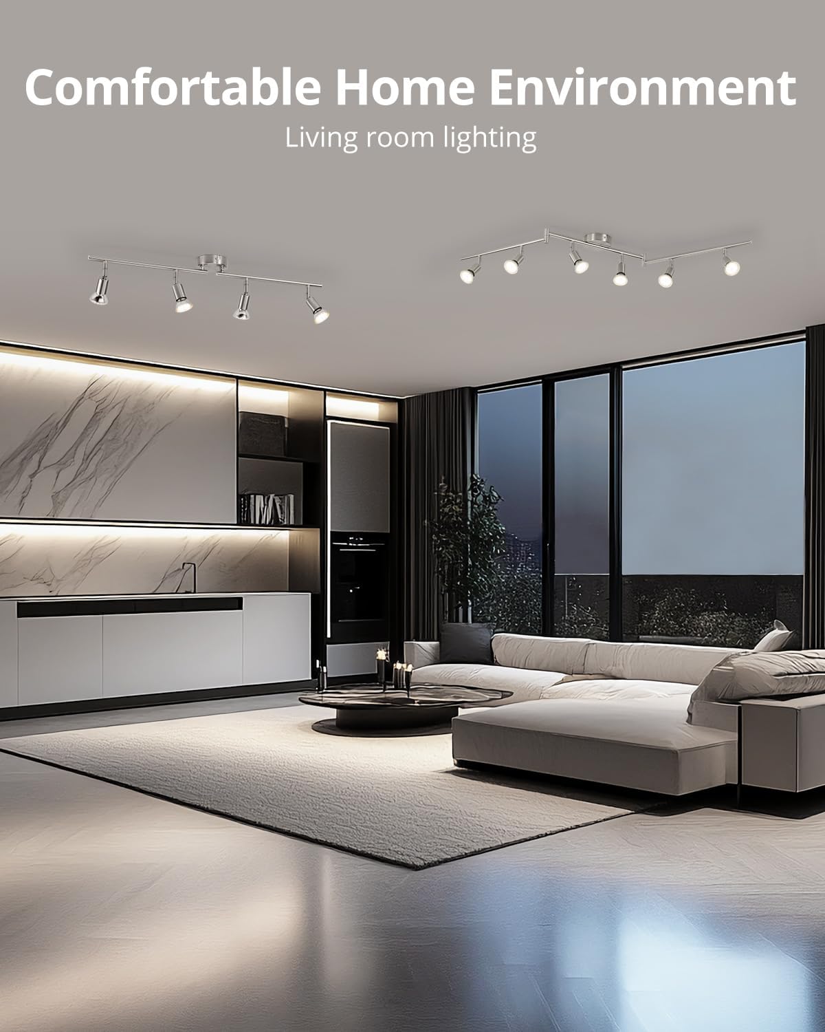 6-Way Rotatable LED Spot Ceiling Light – Modern Matte Nickel Fixture with 4000K Natural White Lighting for Living Rooms, Kitchens, Bedrooms, and Hallways