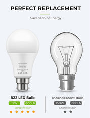 B22 LED Bulbs 17W 150W Equivalent Cool White 6000K 4 Pack