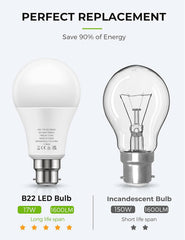 B22 LED Bulbs 17W 150W Equivalent Cool White 6000K 4 Pack
