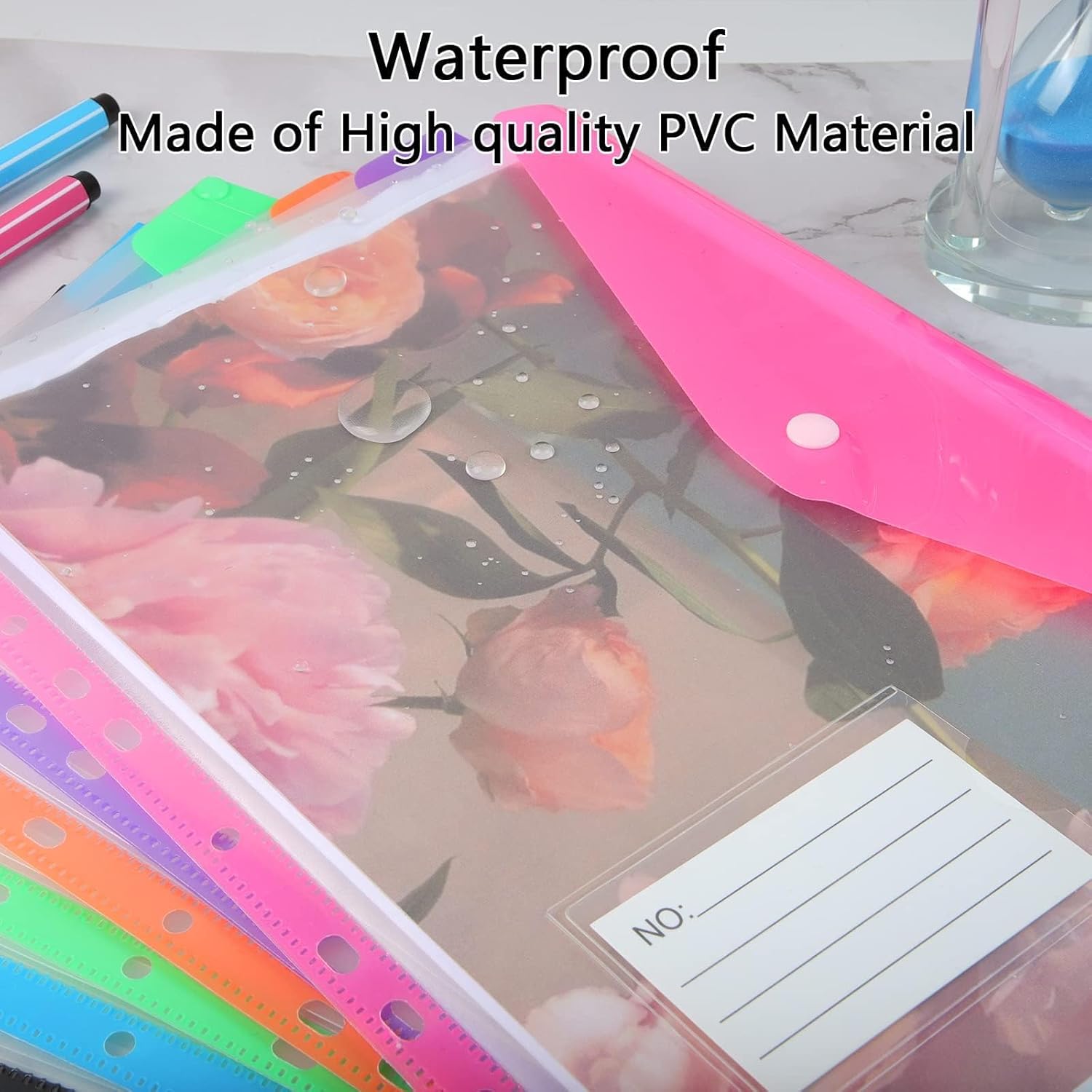 A4 Plastic Wallets, 12pcs Assorted Colours Punched File Folders with Label Pocket