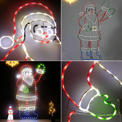 Animated neon Santa glowing brightly at night
