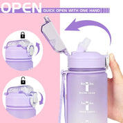 Motivational Sports Water Bottle – Leakproof BPA-Free Bottle with Straw & Time Markers