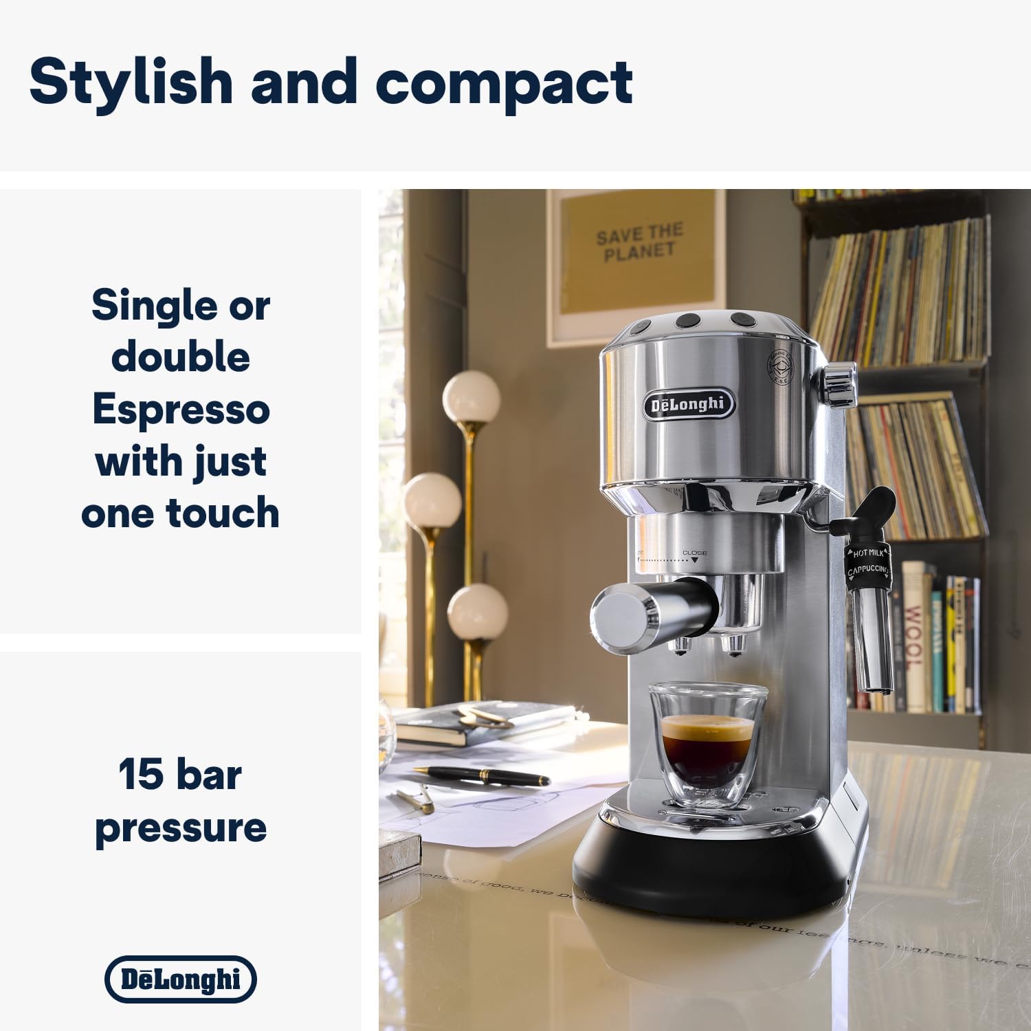 De’Longhi Dedica EC685M Traditional Pump Espresso Machine – Silver | Coffee & Cappuccino Maker, 15 Bar Pressure