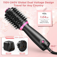 3-in-1 Hair Dryer Brush, Ionic Hot Air Styler, Dual Voltage, 2 Speeds, Frizz-Free