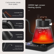 RHD Electric Gooseneck Kettle 0.9L – LCD Display, Real-Time Temp Control, 1200W Fast Heat, 304 Stainless Steel, Matte Black