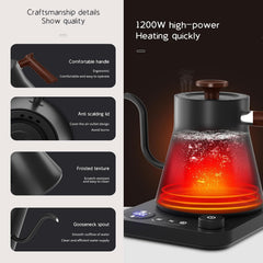 RHD Electric Gooseneck Kettle 0.9L – LCD Display, Real-Time Temp Control, 1200W Fast Heat, 304 Stainless Steel, Matte Black