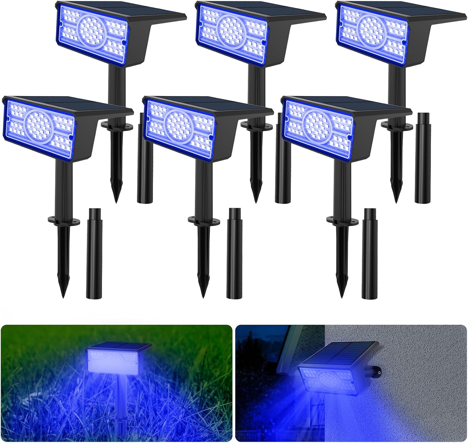 Blue Solar Spotlights for Outdoor Garden - IP65 Waterproof Uplighters, Landscape Lights for Yard, Lawn, and Path