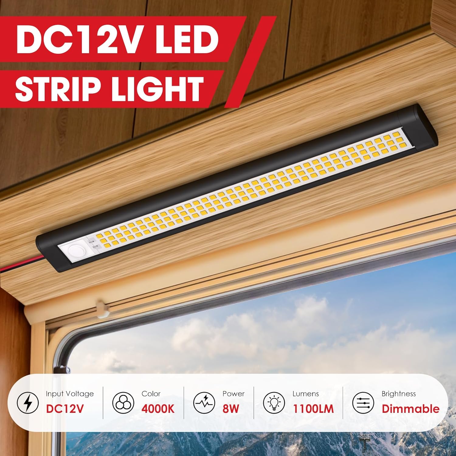 12V LED Light Strip 4000K Interior Trailer RV Cargo Van Shed Lights 2 Pack