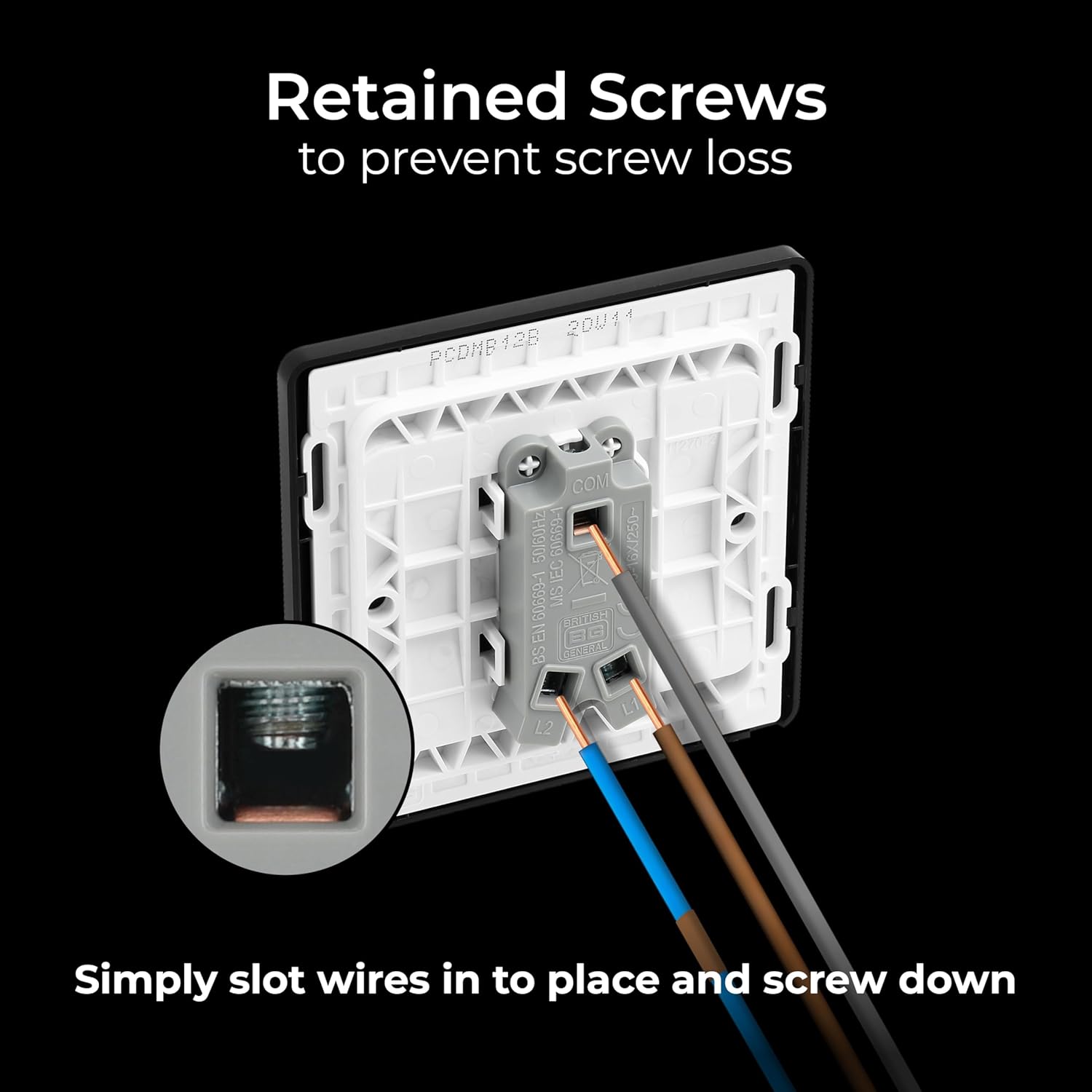 2 Way Screwless Wall Light Switch Matt Black 20A