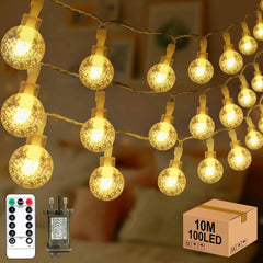 Globe Fairy Lights Plug in, 33ft 100 LED String Lights with Remote, Waterproof for Bedroom Tent Porch Patio Party Garden Indoor- Warm White