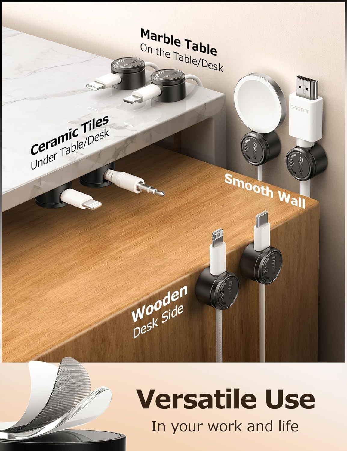 6-Pack Magnetic Cable Tidy Clips – 360° Rotating Twist-Lock Cord Organiser